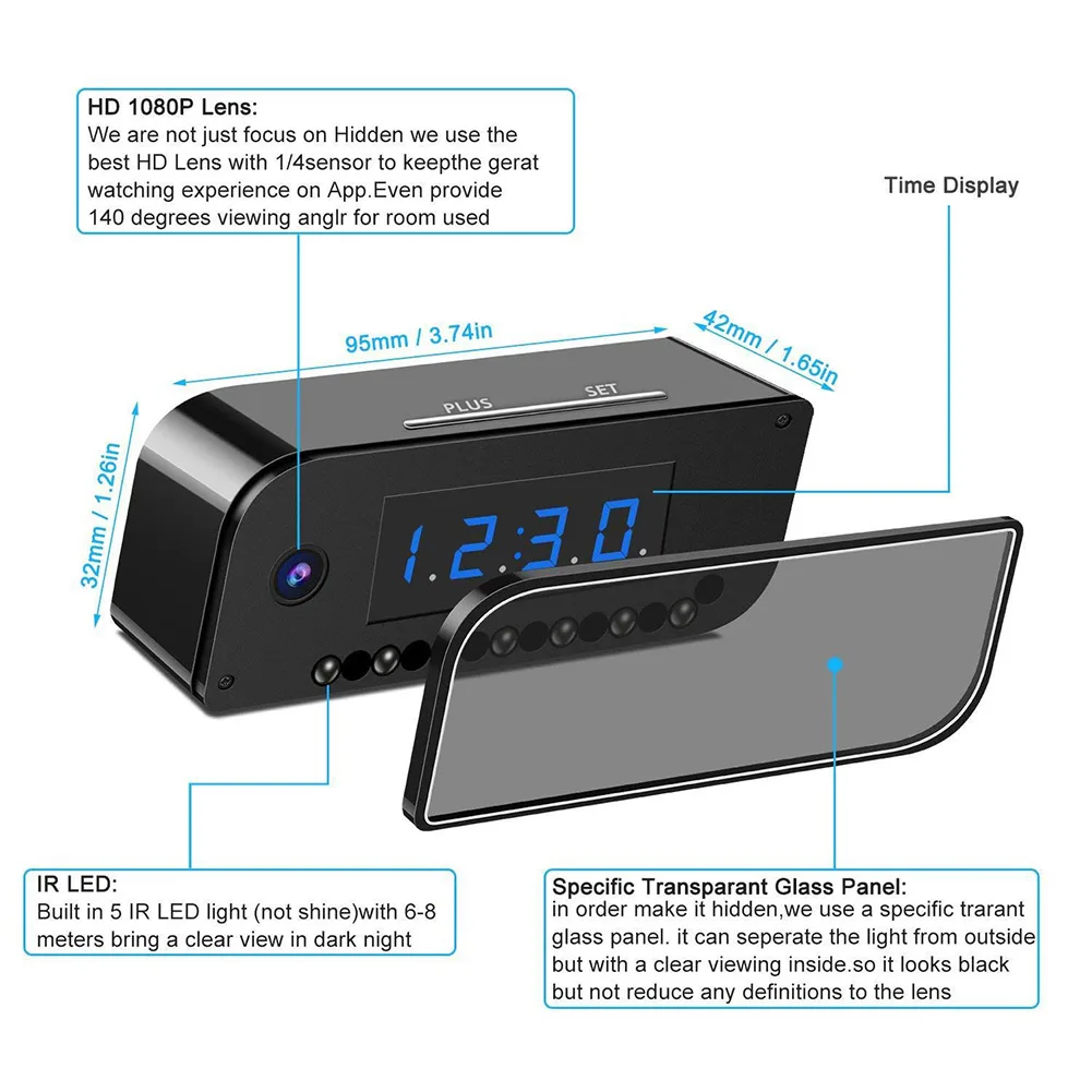 1080P Wireless Camera Alarm Clock Motion Detection Nanny DVR Night Vision for Home Security HVR88
1080P Wireless Camera Alarm Clock Motion Detection Nanny DVR Night Vision for Home Security HVR88