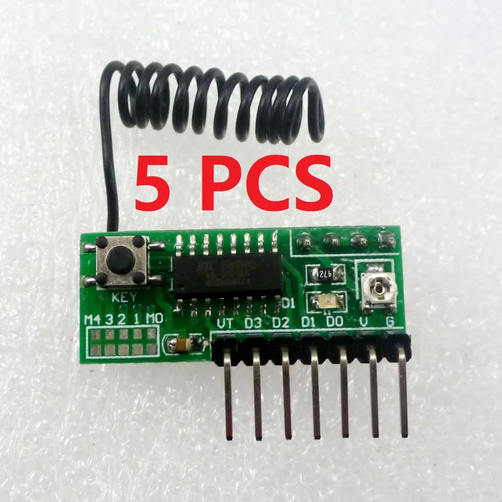 5 PCS RF11A04 3-5V 433MHz 4Ch Decode Module Wireless RF Receiver Delay Board for EV1527 PT2262 remote control Relay door sensor
5 PCS RF11A04 3-5V 433MHz 4Ch Decode Module Wireless RF Receiver Delay Board for EV1527 PT2262 remote control Relay door sensor