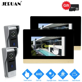 

JERUAN 720P AHD Motion Detection 7`` Touch Screen Video Door Phone Intercom System 2 Record Monitor + 2 HD 110 degree Camera 2V2