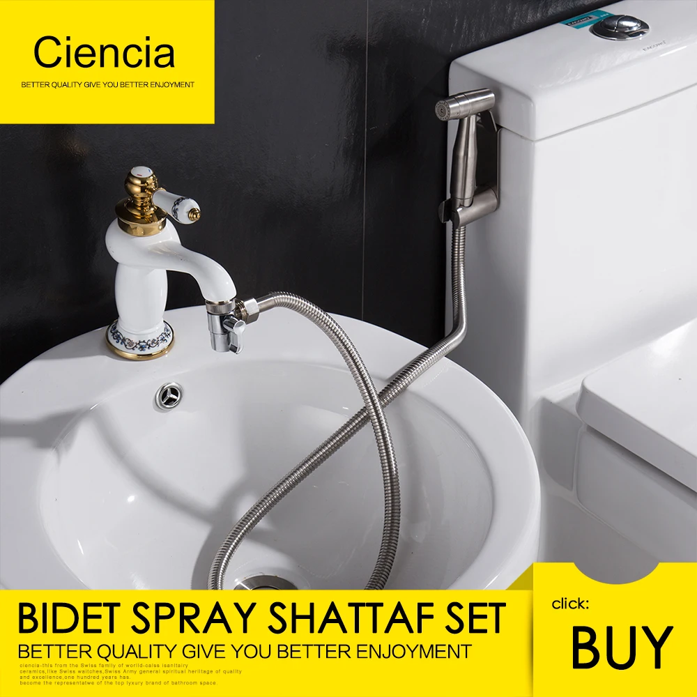 

Ciencia 304 Stainless Steel Brushed Nickle Double Water Mode Bidet Sprayer Shattaf With Diverter