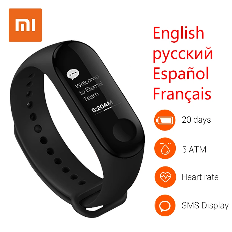 

Xiaomi Mi Band3 Smart Sport Band 0.78 Inch OLED Miband 3 Heart Rate 5ATM Waterproof SMS Display Bluetooth4.2 Wristband Mi Band 3