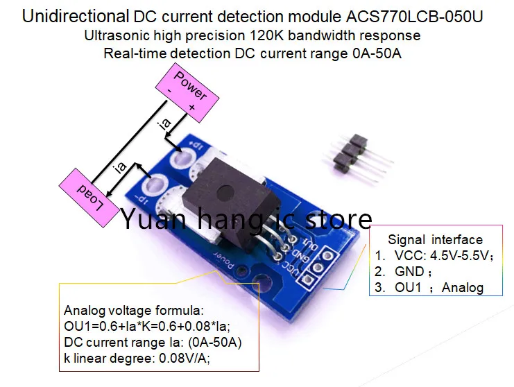 Unidirectional DC current sensor module ACS770LCB-050U ACS770LCB 050U ACS770 120 kHz bandwidth DC:050A 0.08V/1A
Unidirectional DC current sensor module ACS770LCB-050U ACS770LCB 050U ACS770 120 kHz bandwidth DC:050A 0.08V/1A