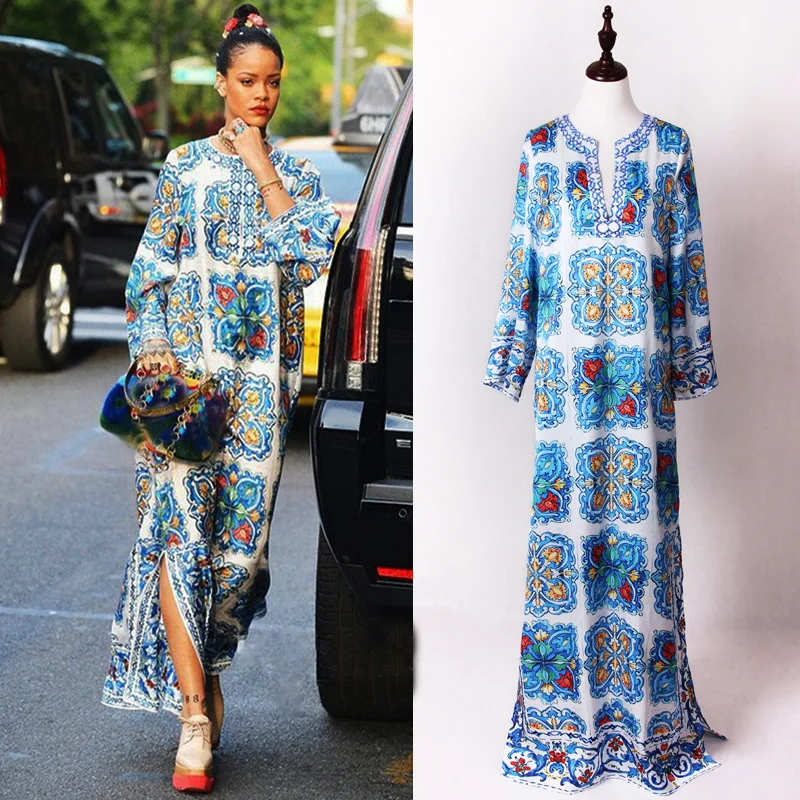 Newest high quality 2017 summer women's runway Maxi dress long sleeve Beading fashion print Loose Beach dress
Newest high quality 2017 summer women's runway Maxi dress long sleeve Beading fashion print Loose Beach dress