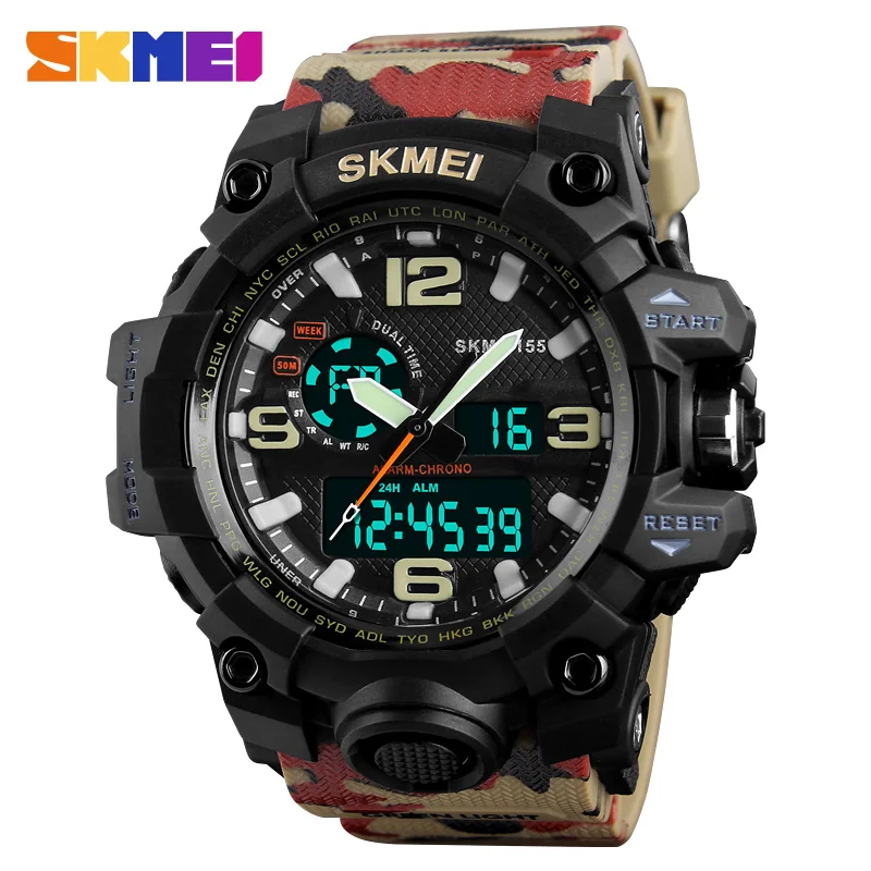 

SKMEI Men Sport Watches 50M Watwrproof EL Light Wristwatches Digital Chronograph Double Time Alarm Watch Relogio Masculino 1155B