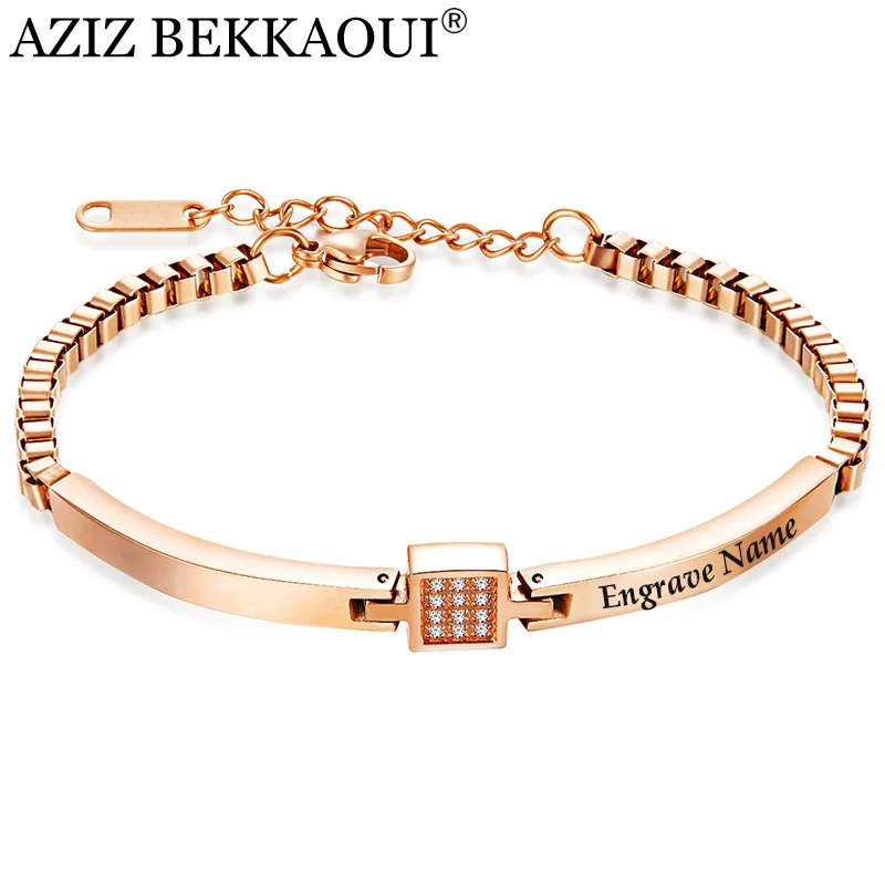 AZIZ BEKKAOUI Personalized Name Rose Gold Woman Crystal Bracelets Engrave Name Stainless Steel Bracelet & Bangle Jewelry Gift
AZIZ BEKKAOUI Personalized Name Rose Gold Woman Crystal Bracelets Engrave Name Stainless Steel Bracelet & Bangle Jewelry Gift
