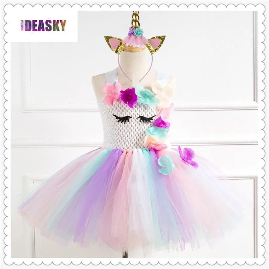 Halloween Cosplay Fancy dress party rainbow unicorn costume Princess Tutu for little girls kids birthday headband with flowers
Halloween Cosplay Fancy dress party rainbow unicorn costume Princess Tutu for little girls kids birthday headband with flowers