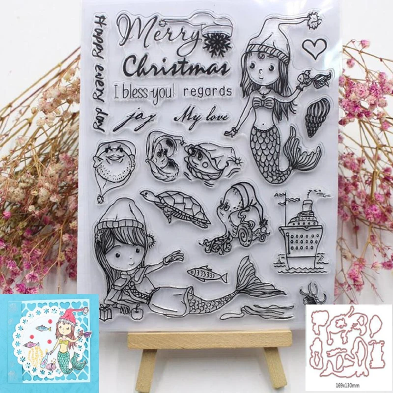 Mermaid Turtle Fish Metal Cutting dies and Clear Stamp Set for DIY Scrapbooking Photo Album Decoretive Embossing Stencial
Mermaid Turtle Fish Metal Cutting dies and Clear Stamp Set for DIY Scrapbooking Photo Album Decoretive Embossing Stencial