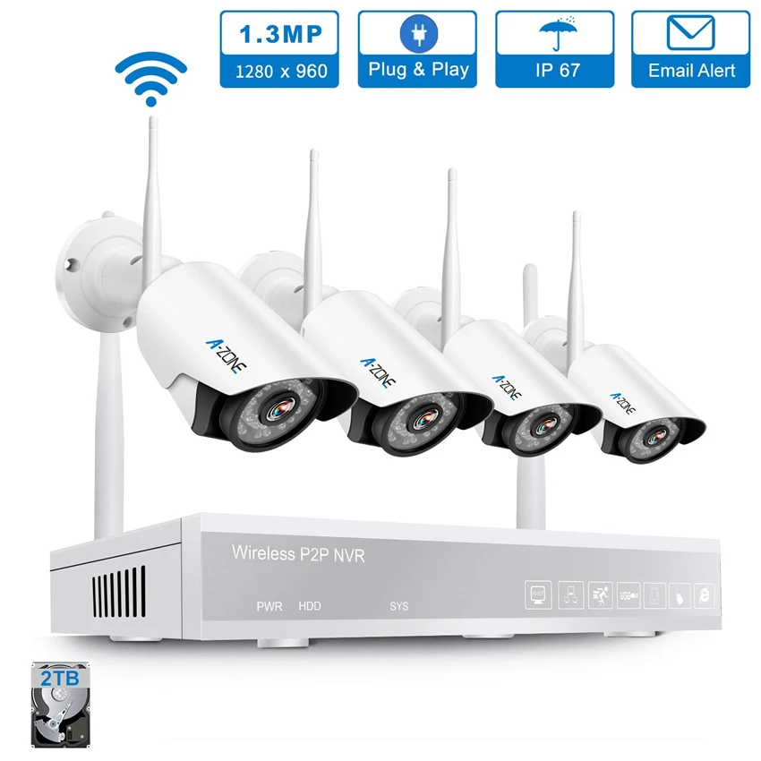 A-ZONE Wireless Full HD 4CH 960P IP Cameras P2P Night Vision Surveillance Wifi Kit with 2TB Hard Driver
A-ZONE Wireless Full HD 4CH 960P IP Cameras P2P Night Vision Surveillance Wifi Kit with 2TB Hard Driver