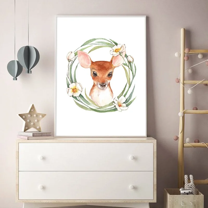 Watercolor Deer bird Fox Cat Flower Nursery Nordic Posters And Prints Wall Art Canvas Painting Wall Pictures For Kids Room Decor
Watercolor Deer bird Fox Cat Flower Nursery Nordic Posters And Prints Wall Art Canvas Painting Wall Pictures For Kids Room Decor