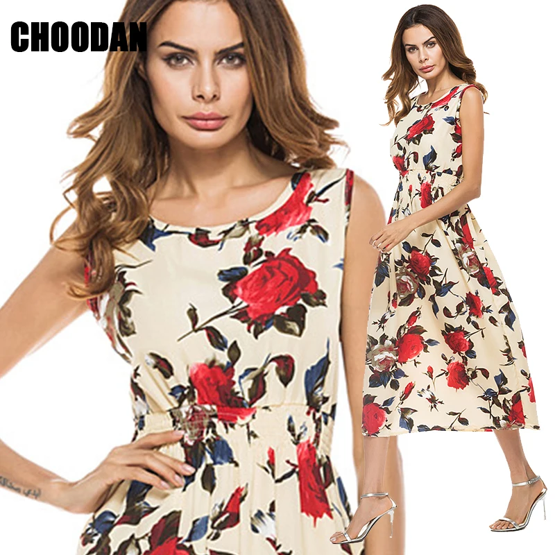 Summer Dress High Waist Vintage Floral Print Bohemian Boho Dresses New Fashion 2018 Sleeveless Mid-Calf Ladies Beach Dress Women
Summer Dress High Waist Vintage Floral Print Bohemian Boho Dresses New Fashion 2018 Sleeveless Mid-Calf Ladies Beach Dress Women