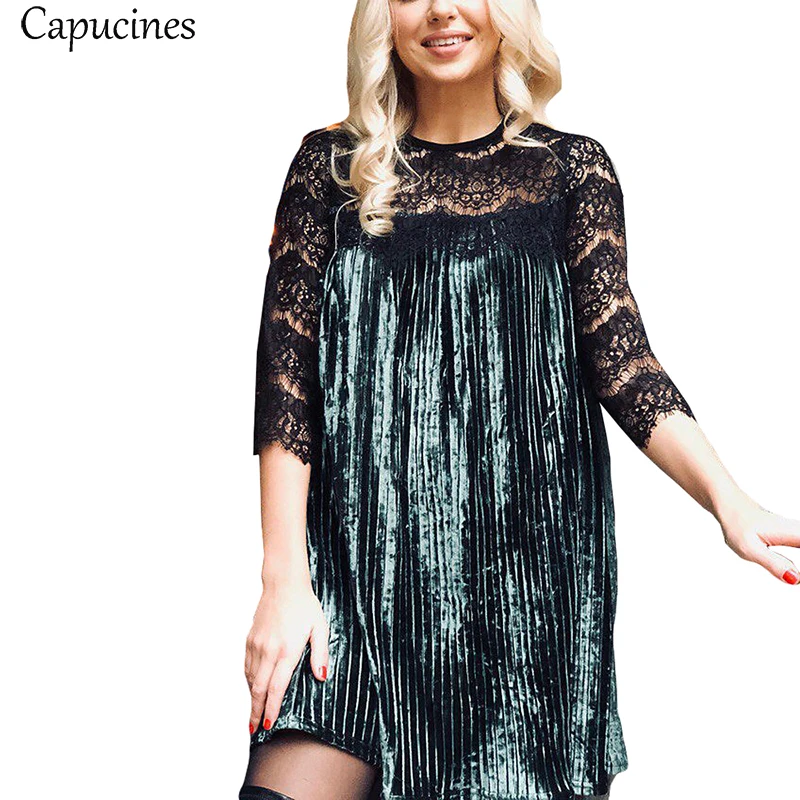 Liooil-Sexy-Lace-Patchwork-Velvet-Dress-2017-Spring-Autumn-Three-Quarter-Casual-Women-Clothing-New-Year