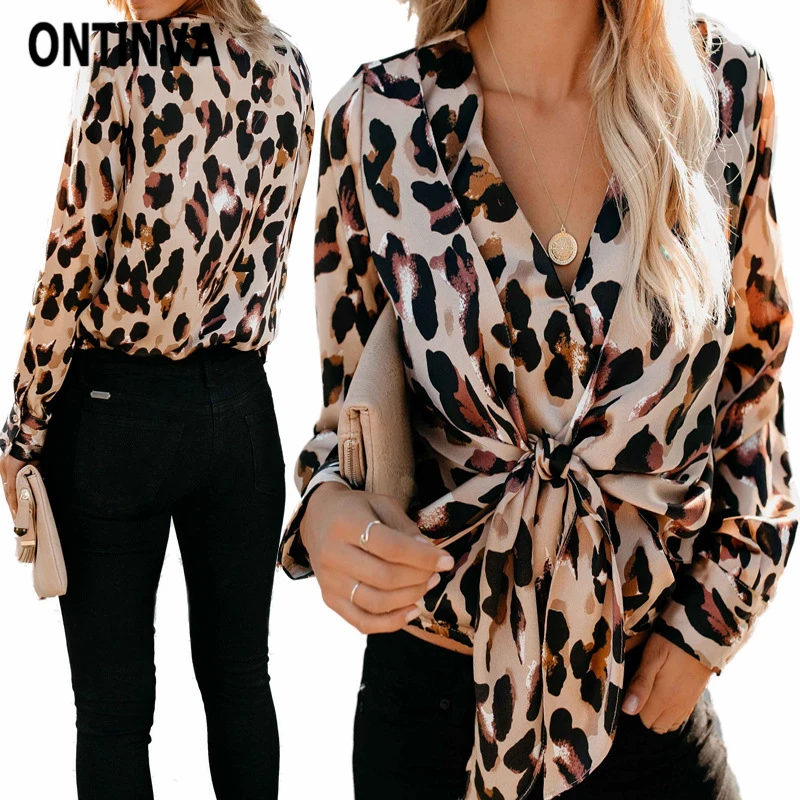 Women Leopard Print Blouse Loose V-Neck Tunic Long Sleeve Bow Sash Shirts Patchwork Causal Tops 2019 Fashion Spring Lady Clothes
Women Leopard Print Blouse Loose V-Neck Tunic Long Sleeve Bow Sash Shirts Patchwork Causal Tops 2019 Fashion Spring Lady Clothes