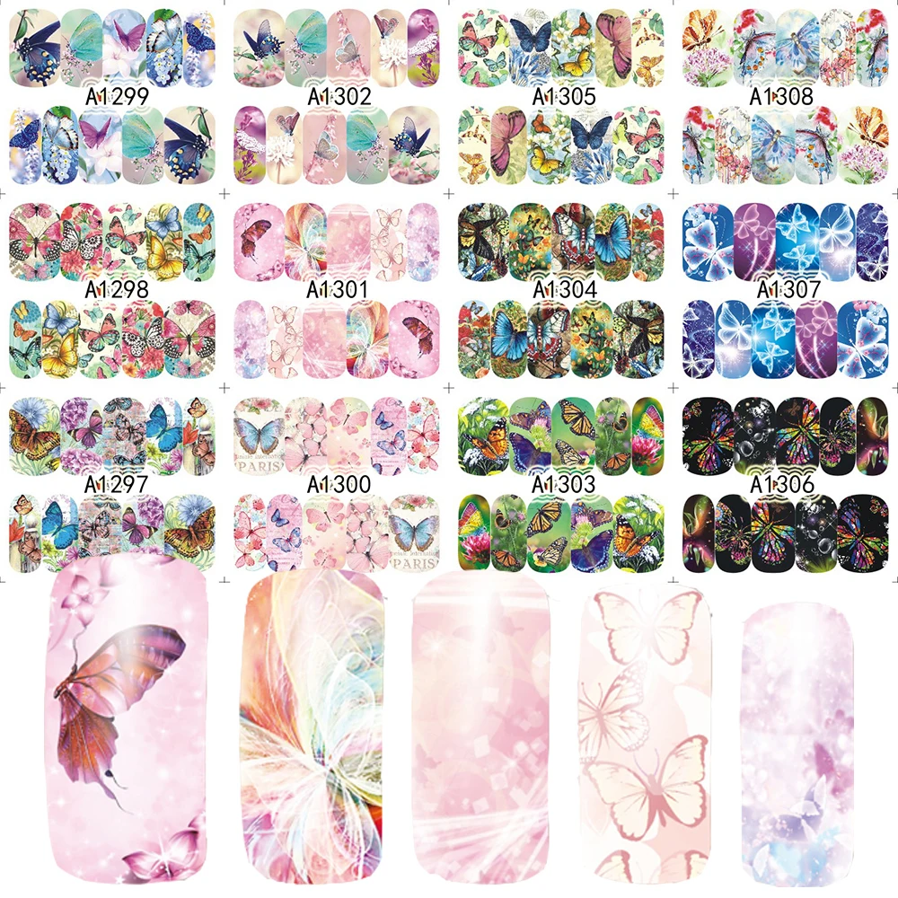 12 Sheets Full Wrap Colorful Beauty Dream Butterfly Nails Sticker Water Transfer Nail Art Stickers Nails Decals JIA1297-1308
12 Sheets Full Wrap Colorful Beauty Dream Butterfly Nails Sticker Water Transfer Nail Art Stickers Nails Decals JIA1297-1308