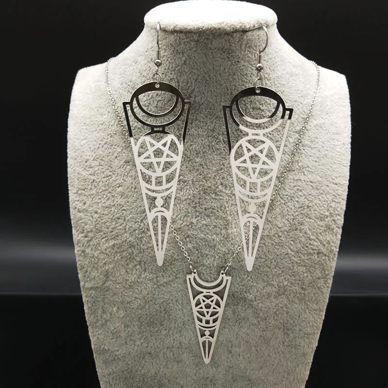 2019 Fashion Witch Pentagram Stainless Steel Earrings Necklace Sets Women Silver Color Set Jewelry conjuntos de joyas 178636
2019 Fashion Witch Pentagram Stainless Steel Earrings Necklace Sets Women Silver Color Set Jewelry conjuntos de joyas 178636