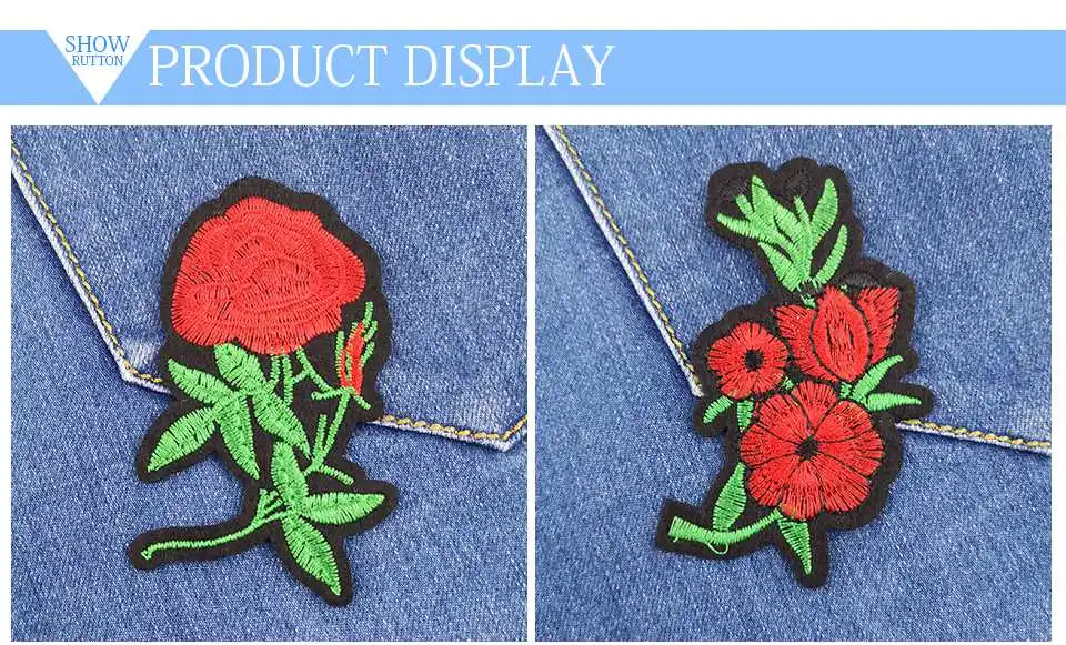 Embroidery Red Flower Iron On Patches For Clothes 3D Applique Flower Embroidery Patches For Clothing Fabric DIY Ironing Stickers (9)