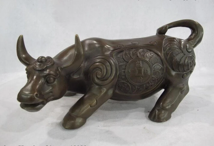 

150401 S0670 Chinese Feng Shui Bronze Money Wealth Zodiac Year cattle Bull Oxen Cow Ox Statue
