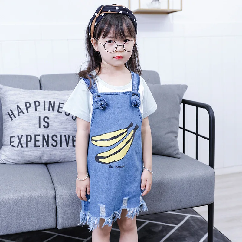 Летнее новое платье для девочек детское с принтом банана хлопковое в Корейском