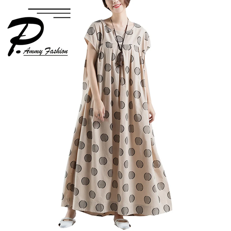Fashion 2018 Summer Dress Women Short Sleeve Cotton & Linen Long Maxi Dresses Retro Dot Casual Loose Plus Size Vestidos
Fashion 2018 Summer Dress Women Short Sleeve Cotton & Linen Long Maxi Dresses Retro Dot Casual Loose Plus Size Vestidos