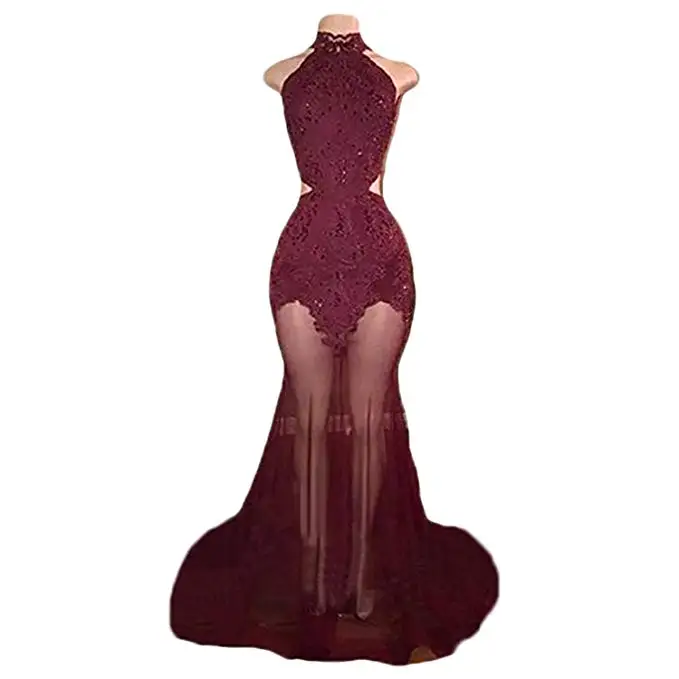 Sexy Halter Burgundy Lace Prom Dresses Long 2019 Mermaid Vestidos de Fiesta 
Sexy Halter Burgundy Lace Prom Dresses Long 2019 Mermaid Vestidos de Fiesta