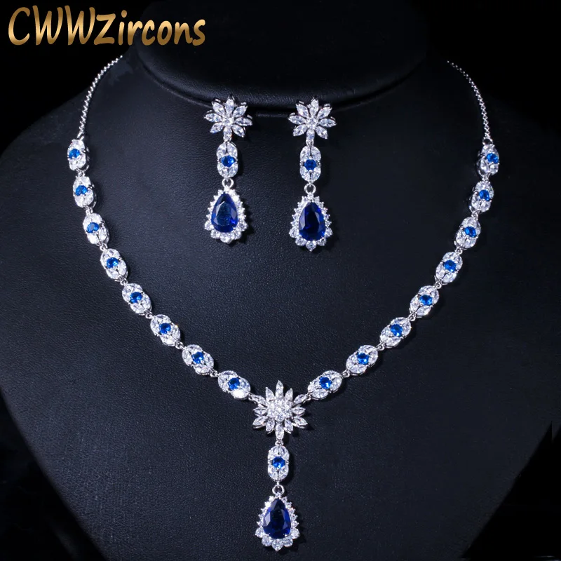 CWWZircons Elegant White Gold Color Flower Water Drop Women Party Wedding Necklace and Earrings Royal Blue CZ Jewelry Sets T184
CWWZircons Elegant White Gold Color Flower Water Drop Women Party Wedding Necklace and Earrings Royal Blue CZ Jewelry Sets T184