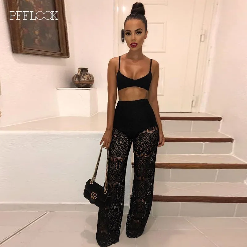 PFFLOOK Women Black Lace Two Piece Set Top And Pants Women Set 2 Piece Set 2019 Summer Party Club Casual Top And Pants Set
PFFLOOK Women Black Lace Two Piece Set Top And Pants Women Set 2 Piece Set 2019 Summer Party Club Casual Top And Pants Set