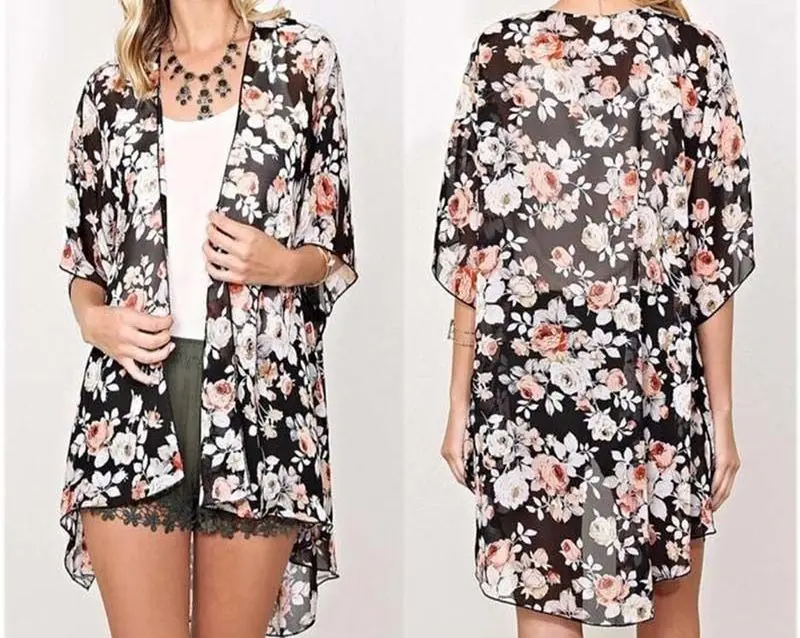 S-XL Women Cover Up Bikini Top Boho Floral Long Dress Kimono Cardigan Coats Casual Sleeveless Coat | Женская одежда