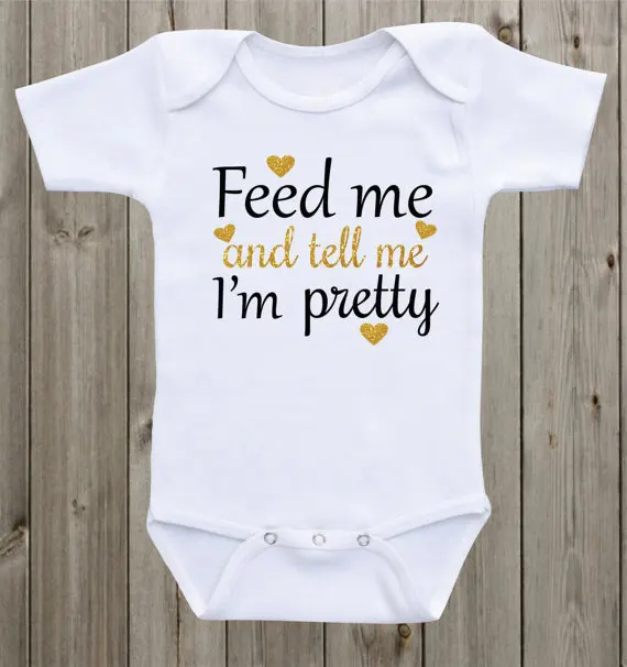 Feed me and tell me I'm pretty girl infant baby bodysuit onepiece romper Outfit Take Home toddler shirt birthday party favors
Feed me and tell me I'm pretty girl infant baby bodysuit onepiece romper Outfit Take Home toddler shirt birthday party favors