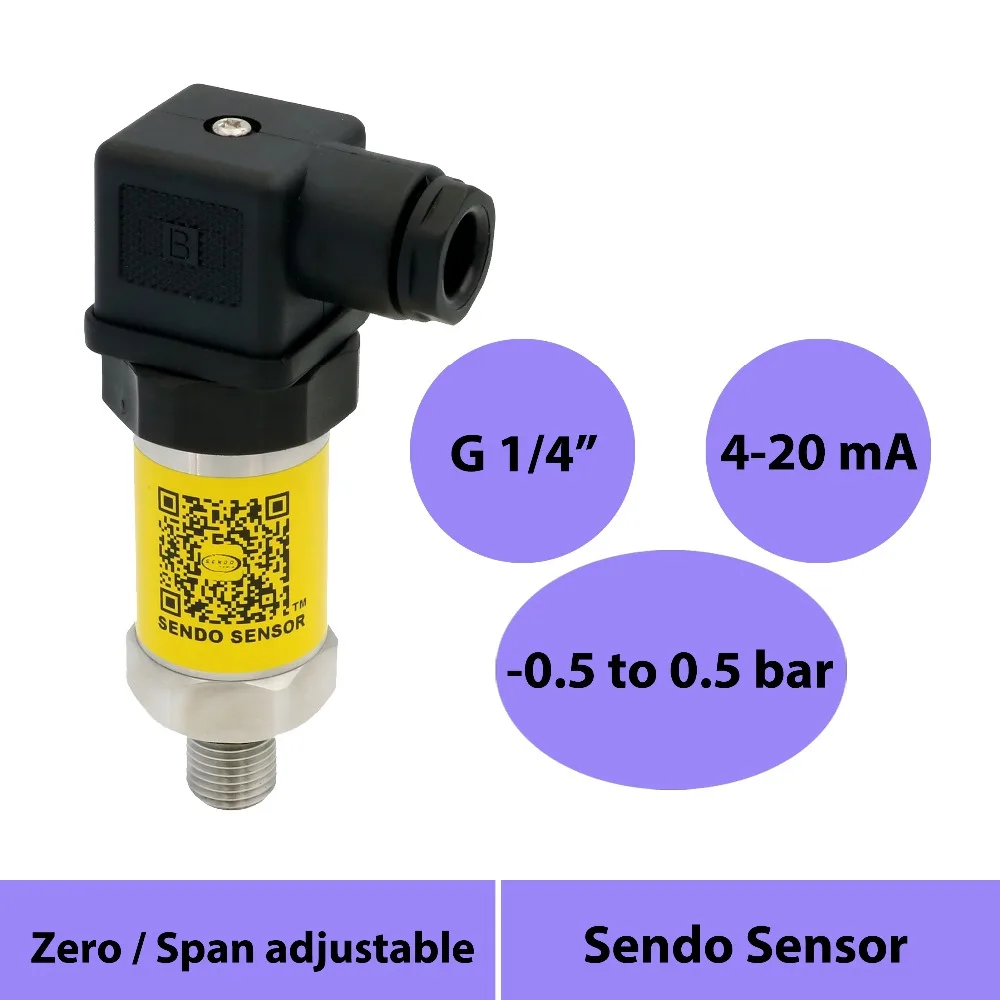 pressure sensor transmitter 4 20mA, 12 24 36 v dc supply, pressure -0.5 to 0.5 bar, -50 50 kpa, g1 4 ext + Hirschmann connection
pressure sensor transmitter 4 20mA, 12 24 36 v dc supply, pressure -0.5 to 0.5 bar, -50 50 kpa, g1 4 ext + Hirschmann connection