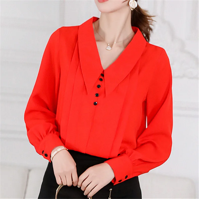 Women Spring Long Sleeve Chiffon Blouse Simple V Neck Button Female Solid Color Korean Ladies Tops 2019 New Fashion Shirts
Women Spring Long Sleeve Chiffon Blouse Simple V Neck Button Female Solid Color Korean Ladies Tops 2019 New Fashion Shirts