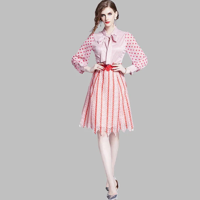 SMTHMA Runway Designer Boho Spring Dress Women's Elegant Dot Printing Patchwork Lace Dress Bow Collar Vacation Dresses
SMTHMA Runway Designer Boho Spring Dress Women's Elegant Dot Printing Patchwork Lace Dress Bow Collar Vacation Dresses