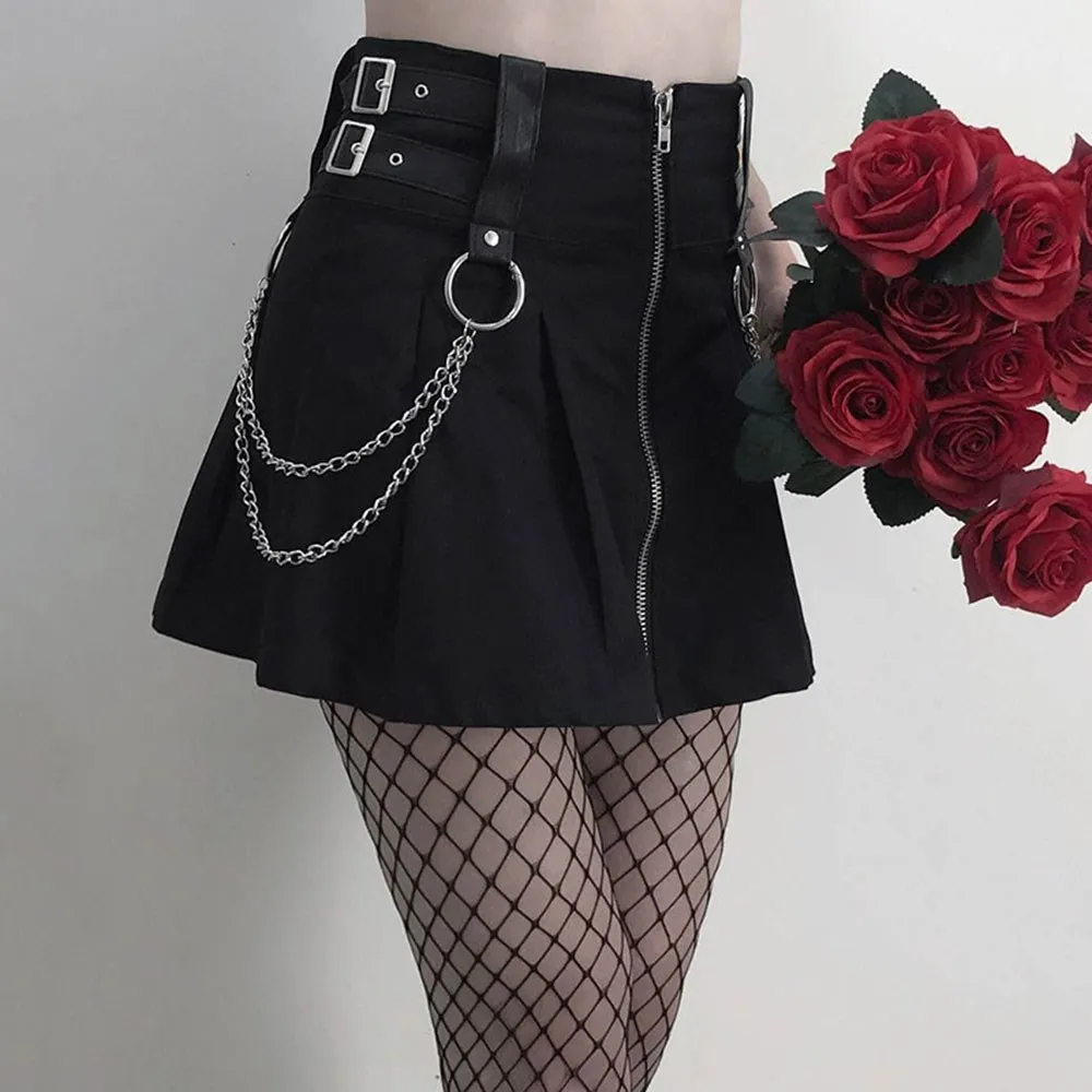 Women Skirt Gothic Pleated Zipper Chain Decoration Punk Rock Streetwear Cool Slim Summer Female Black Mini Skirts
Women Skirt Gothic Pleated Zipper Chain Decoration Punk Rock Streetwear Cool Slim Summer Female Black Mini Skirts