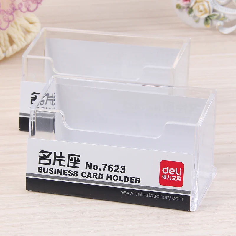 Deli Dest Set Business Card Holder Transparent Plastic Name Card Holder Storage Box Office School Supplies