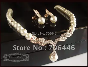 Fress Shipping ! Rose Gold Cream Pearl Rhinestone Bridal Necklace and Earring Wedding Jewelry Set
Fress Shipping ! Rose Gold Cream Pearl Rhinestone Bridal Necklace and Earring Wedding Jewelry Set