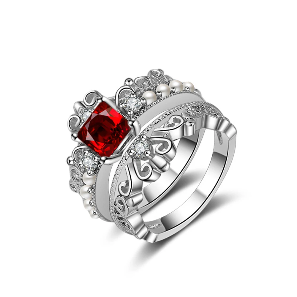 R019 2pcs/Set Fine Red Stone Crystal Crown Design Luxury Hollow-out Pearl Ring sets For Women Cushion Cubic Zirconia Stone ring
R019 2pcs/Set Fine Red Stone Crystal Crown Design Luxury Hollow-out Pearl Ring sets For Women Cushion Cubic Zirconia Stone ring