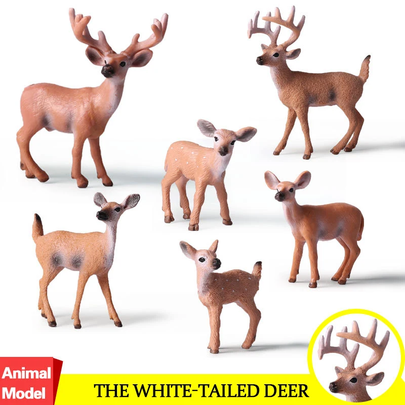 6pcs/set Action&Toys Figure Wildlife Animal White-tailed Deer PVC Model Collectible Doll Collection For Kid Children Gift | Игрушки и