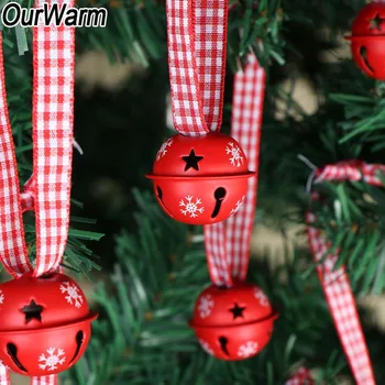 

OurWarm 20pcs Jingle Bells Christmas Tree Hanging Ornaments Red Snowflake Metal Bells Christmas Tree Decoration with 30cm Ribbon