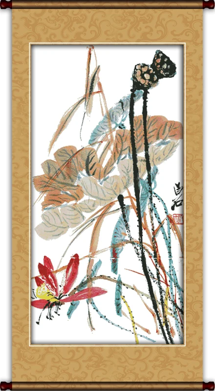 

lotus cross stitch kit flower 18ct 14ct 11ct count printed canvas stitching embroidery DIY handmade needlework