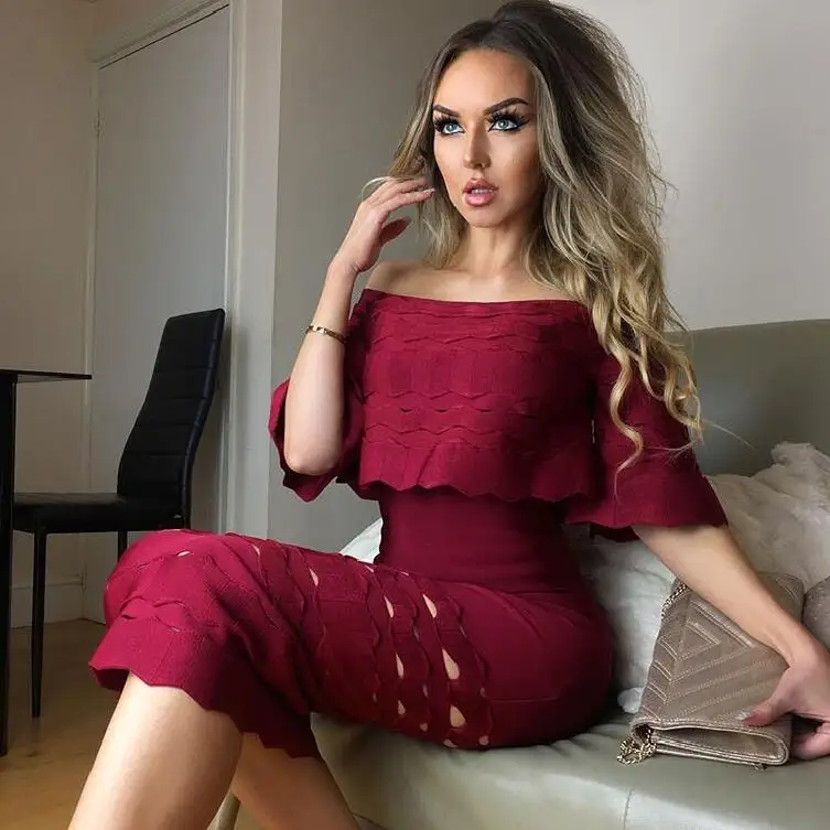 High Quality Wine Red Slash Neck Hollow Out Half Sleeve Bodycon Bandage Dress Evening Party Dress
High Quality Wine Red Slash Neck Hollow Out Half Sleeve Bodycon Bandage Dress Evening Party Dress