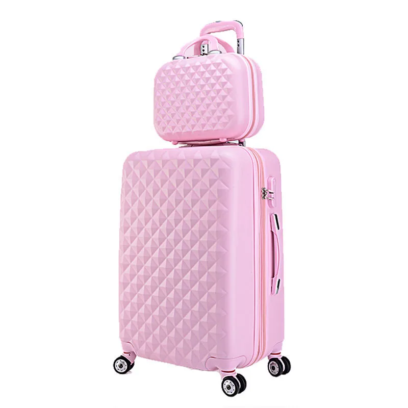 

20"+12"Hot sales Diamond lines Trolley suitcase set/travell case luggage/Pull Rod trunk rolling spinner wheels/ ABS boarding bag