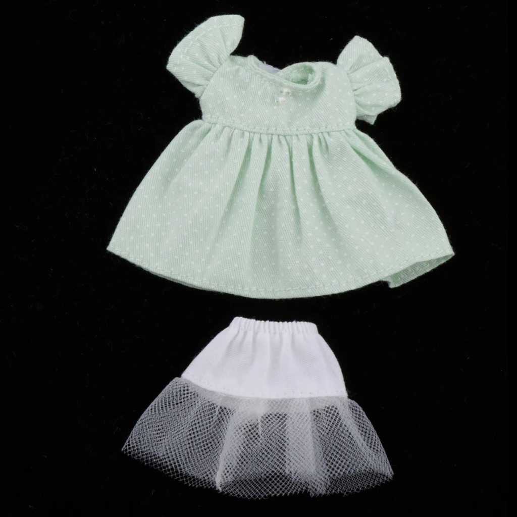 1/12 Fashion Doll Clothing Dotted Dress Pettiskirt Outfit for Mini Doll, for 11cm OB Dolls Dress Up Accessories