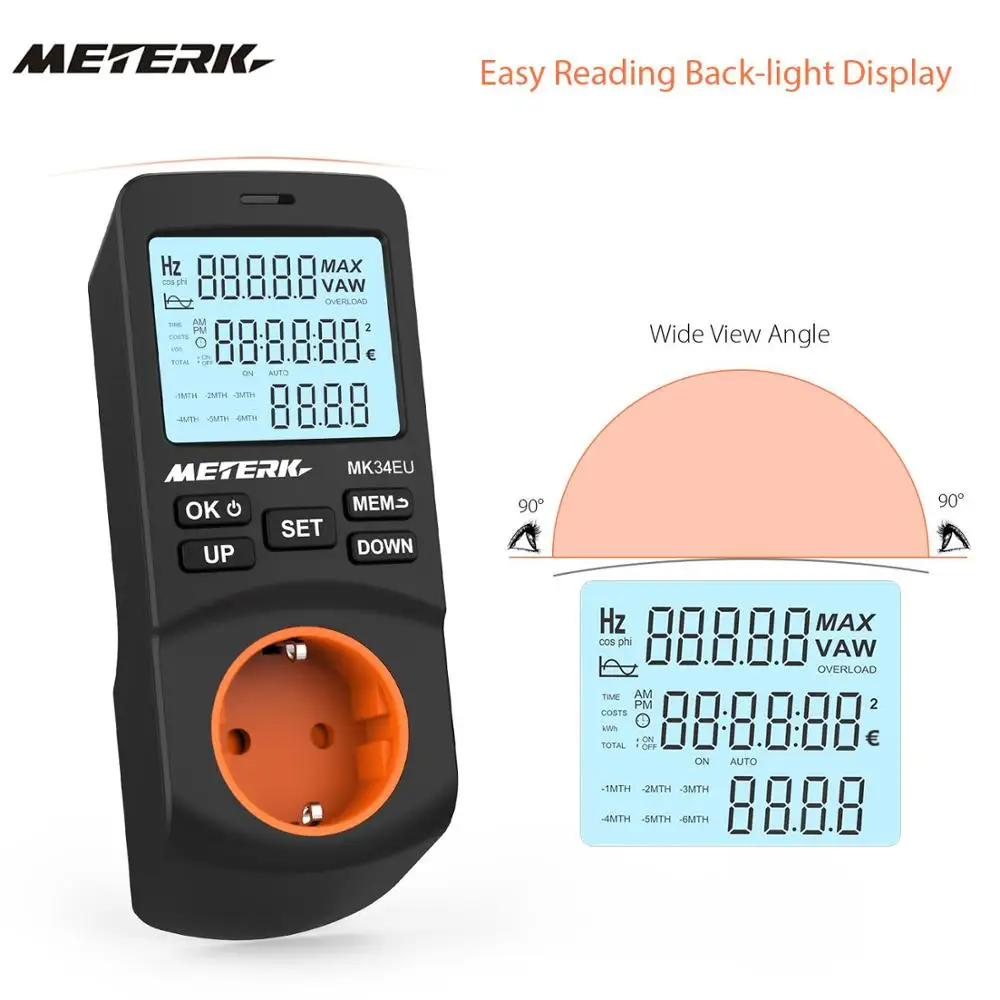 Meterk Plug in LCD Power Watt Meter Digital Timer Socket Electricity power Monitor wattmeter power analyzer 12/24 Mode for home
Meterk Plug in LCD Power Watt Meter Digital Timer Socket Electricity power Monitor wattmeter power analyzer 12/24 Mode for home