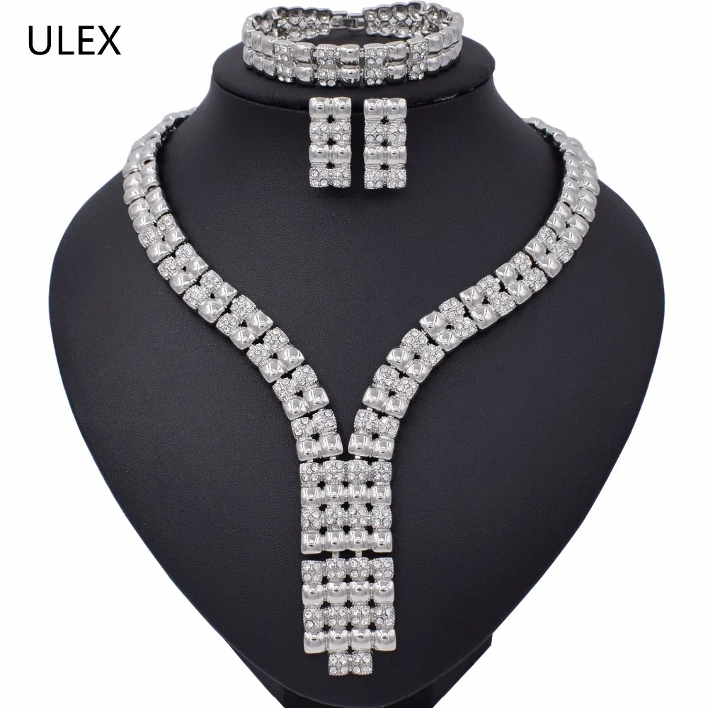 Crystal Bridal Jewelry Sets Silver Color Rhinestone Necklace Earrings Bracelet Ring Wedding Engagement Jewelry Sets for Women
Crystal Bridal Jewelry Sets Silver Color Rhinestone Necklace Earrings Bracelet Ring Wedding Engagement Jewelry Sets for Women