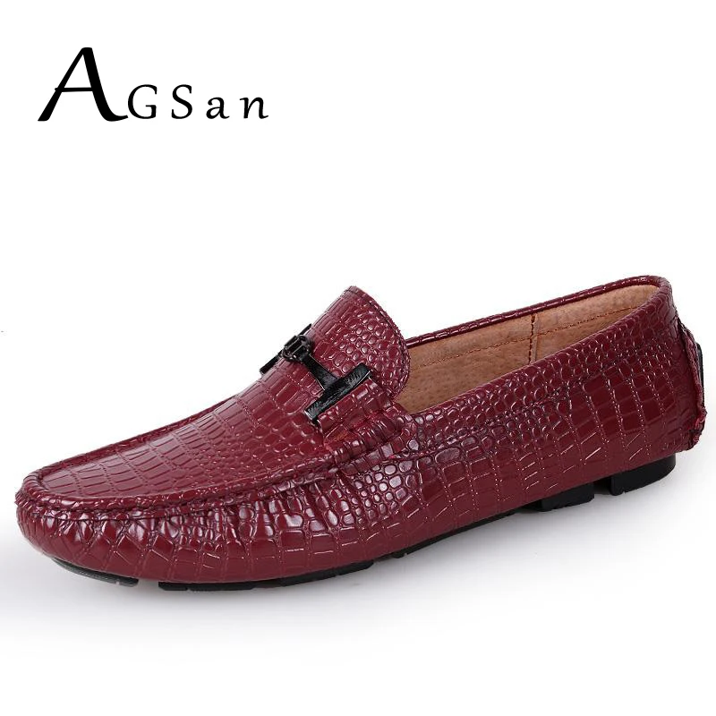 

AGSan luxury crocodile loafers men genuine leather driving shoes burgundy white black blue moccasins loafers slip on mens flats