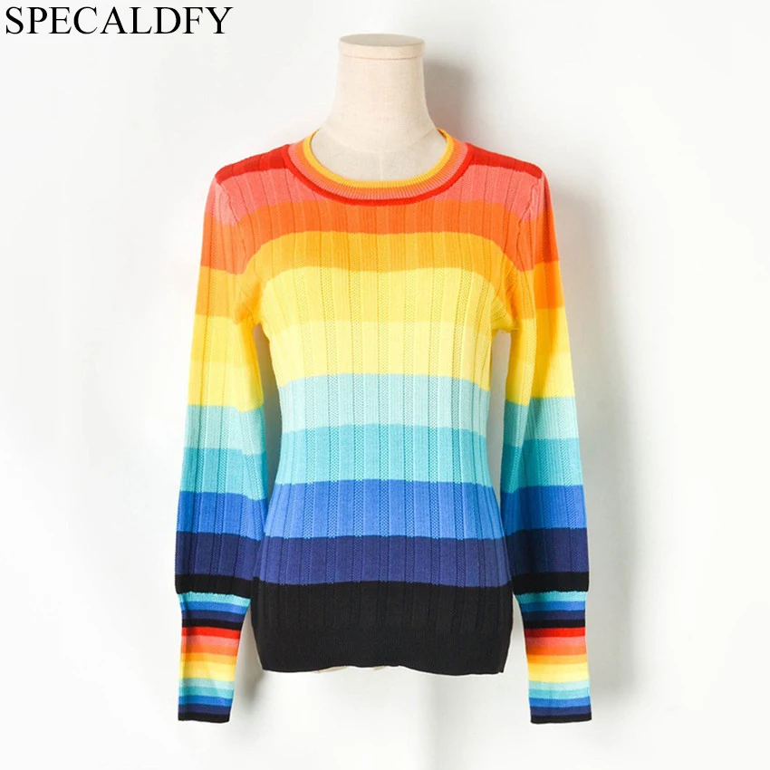 2019 Runway Autumn Colorful Rainbow Striped Sweater Women Long Sleeve Knitted Sweaters Winter Pullover Ladies Jumper Pull Femme
2019 Runway Autumn Colorful Rainbow Striped Sweater Women Long Sleeve Knitted Sweaters Winter Pullover Ladies Jumper Pull Femme