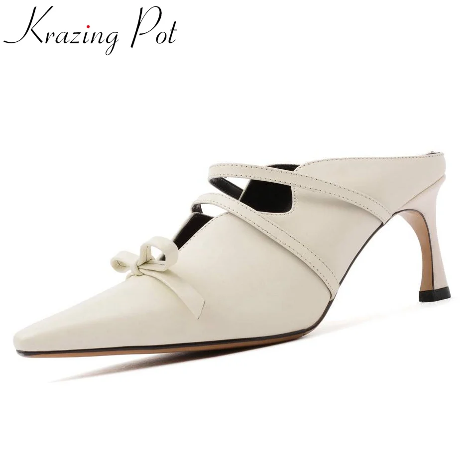 Krazing pot new fashion full grain leather high heels slip on mules bowtie pointed toe sexy clubwear elegant slingback pumps L09
Krazing pot new fashion full grain leather high heels slip on mules bowtie pointed toe sexy clubwear elegant slingback pumps L09