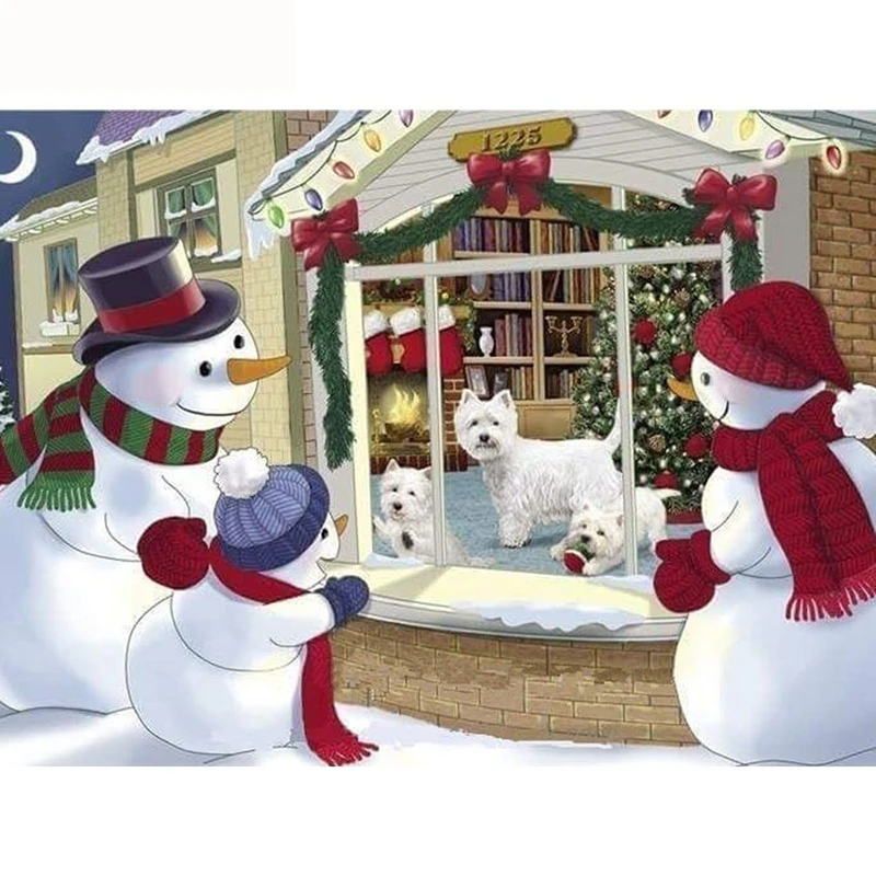 Diamond Mosaic Cartoon Diamond Painting Full Square New Arrival Dogs Picture Of Rhinestones Snowman Home Decor
