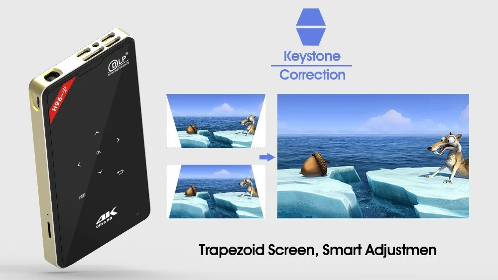 09H96-P Amlogic S905 4K DLP project double wifi Bluetooth4.0 touch button keystone correction hd in OS5.1