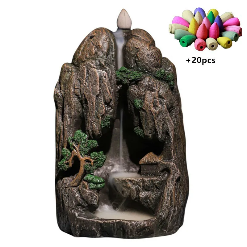 Resin Backflow Incense Burner Smoke Waterfall Incense Holder Censer Mountain River Handicraft Home Decor + 20pcs Incense Cones
Resin Backflow Incense Burner Smoke Waterfall Incense Holder Censer Mountain River Handicraft Home Decor + 20pcs Incense Cones