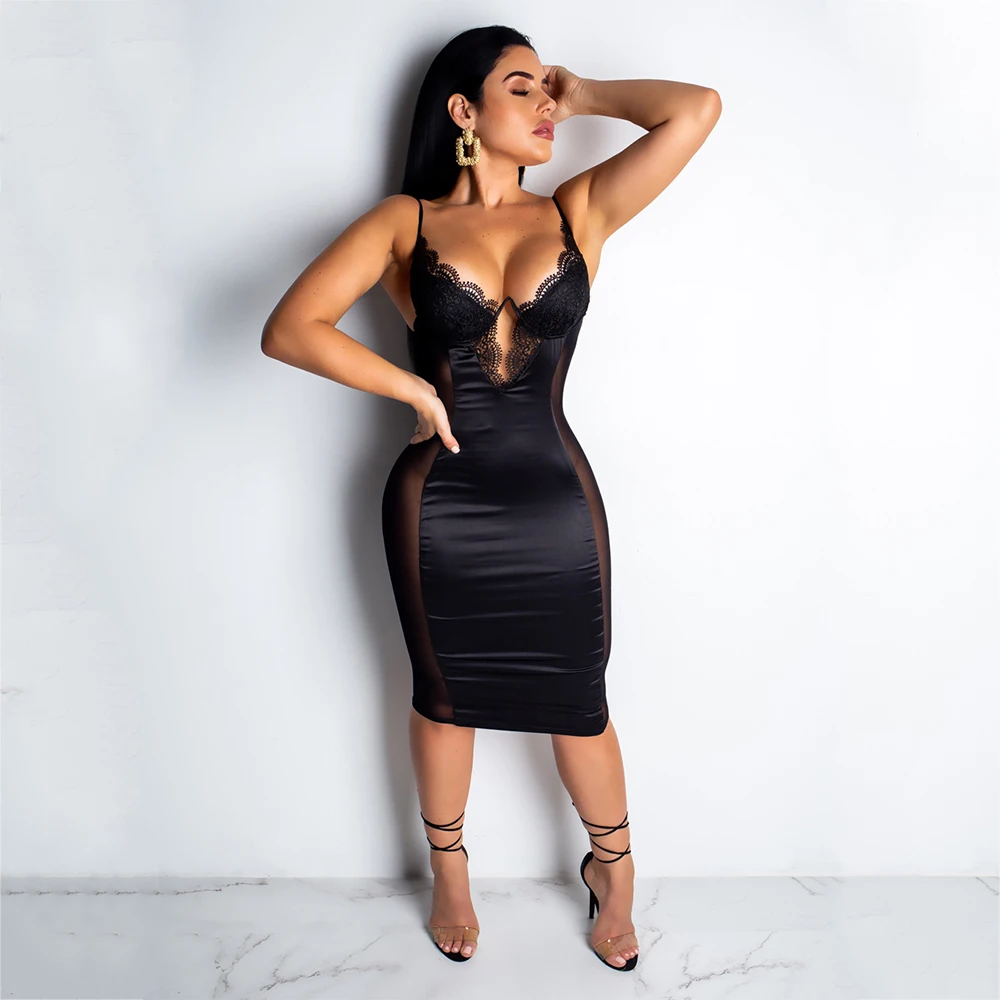 Women's V-Neck Sling Bandage Bodycon Lace Dresses Summer Elegant Side Mesh See Through Package Hip Club Party Sexy Midi Dresses
Women's V-Neck Sling Bandage Bodycon Lace Dresses Summer Elegant Side Mesh See Through Package Hip Club Party Sexy Midi Dresses