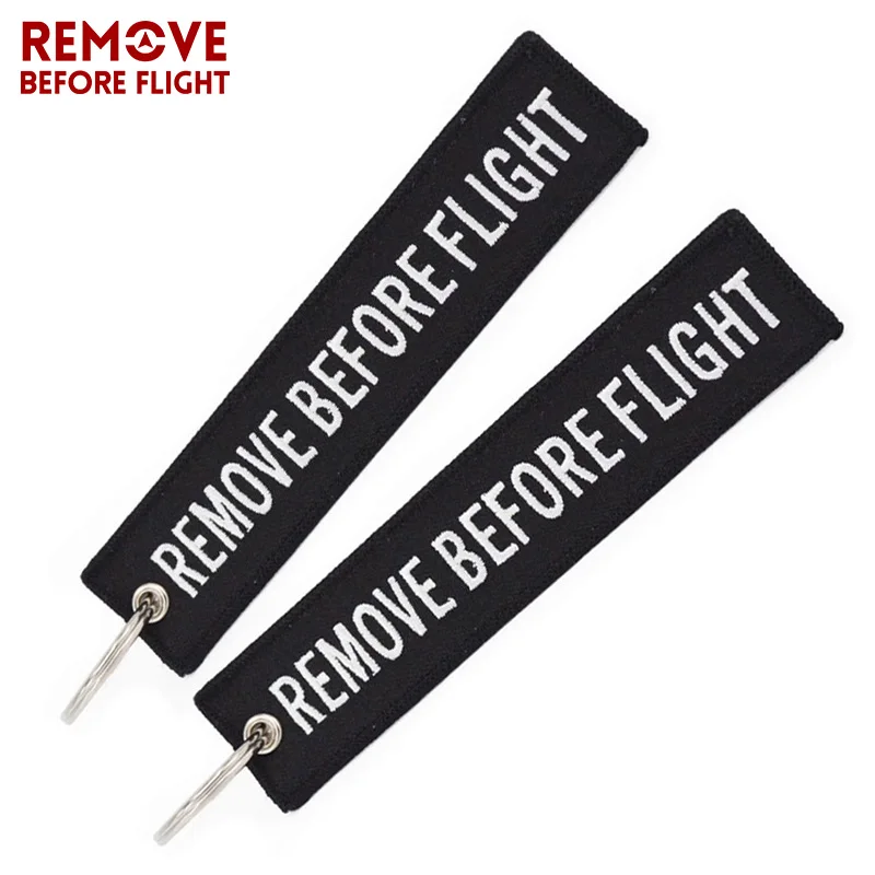 

10 PCS/LOT REMOVE BEFORE FLIGHT Special Luggage Tag Label Black Embroidery Key Ring Chain Aviation Gift OEM Key Fob Safety Tag